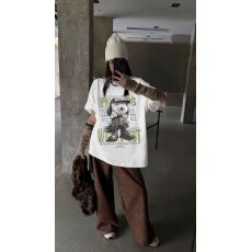 批发韩国东大门秋季新款美式复古时尚印花短袖T恤女休闲百搭显瘦上衣