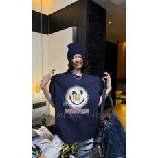 批发韩国东大门秋季新款美式复古时尚印花短袖T恤女休闲百搭显瘦上衣