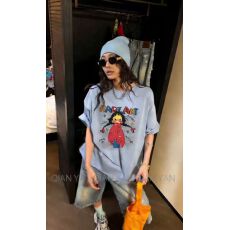 批发韩国东大门秋季新款美式复古时尚印花短袖T恤女休闲百搭显瘦上衣