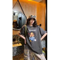 批发韩国东大门秋季新款美式复古时尚印花短袖T恤女休闲百搭显瘦上衣