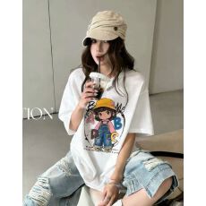 批发韩国东大门秋季新款美式复古时尚印花短袖T恤女休闲百搭显瘦上衣