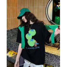 批发韩国东大门秋季新款美式复古时尚印花短袖T恤女休闲百搭显瘦上衣