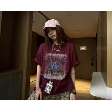 批发韩国东大门秋季新款美式复古时尚印花短袖T恤女休闲百搭显瘦上衣