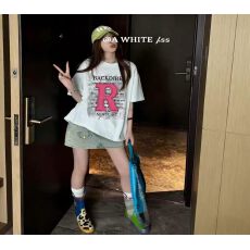 批发韩国东大门秋季新款美式复古时尚印花短袖T恤女休闲百搭显瘦上衣