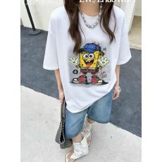 批发韩国东大门秋季新款美式复古时尚印花短袖T恤女休闲百搭显瘦上衣