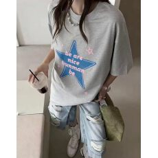 批发韩国东大门秋季新款美式复古时尚印花短袖T恤女休闲百搭显瘦上衣