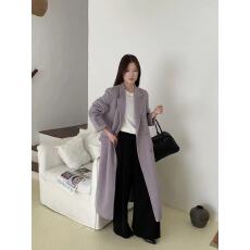 批发韩版西装领双面羊毛大衣女中<b class='q'>长款</b>休闲宽松简约通勤毛呢外套高级感