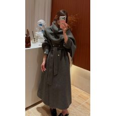 批发<b class='q'>夏</b>汐沫【艺术法则】披肩围巾羊毛大衣双面呢子外套女白色毛呢长款