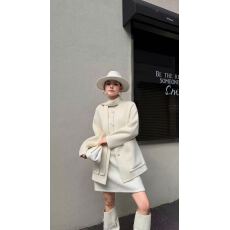 批发黑色围巾领双面呢短款羊毛大衣女2026年秋冬新款宽松气质羊毛外套