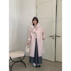 批发2229-38秋冬新款韩版气质百搭显瘦真狐狸毛领双面羊毛大衣外套女