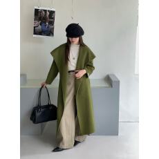 批发桐乡市濮院暖她服装驼色羊驼毛女双面羊毛大衣法式外套慵懒风新款