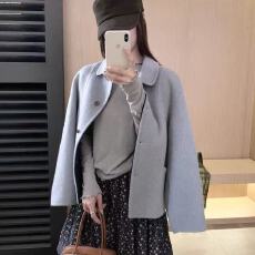 批发韩国东大门新款韩系娃娃领双面羊绒大衣女短款宽松羊毛呢外套