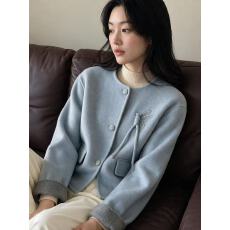 批发2026秋季国风刺绣双面羊毛大衣女短款小个子新中式绵羊毛呢外套