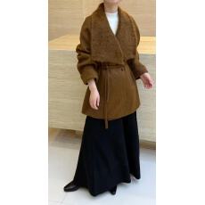 批发时尚简约风马海毛大翻领双面羊绒大衣女系腰带宽松百搭羊毛呢外套