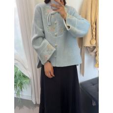 批发新中式国风刺绣羊毛双面呢大衣羊绒外套新中式毛呢外套女羊毛大衣