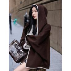 批发<b class='q'>夏</b>诗文 绵羊毛撞色包边双色双面穿呢大衣女秋蝙蝠袖连帽短外套