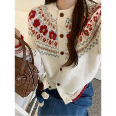 批发费尔岛高级感加厚新年穿搭毛衣外套女秋冬季外穿宽松针织<b class='q'>开衫</b>上衣