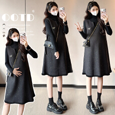 实拍冬季新款小香风气质v领中长款毛呢背心裙孕妇大码套装