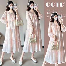 实拍2026春季新款法式中长款甜美减龄孕妇大码连衣裙