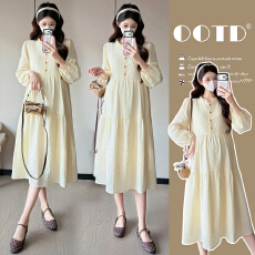 批发【实拍】2026春季新款提花刺绣中长款可开扣哺乳气质孕妇连衣裙