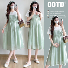 批发【实拍】夏季新款韩版<b class='q'>T</b><b class='q'>恤</b>拼接假两件小清新孕妇连衣裙