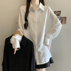 批发大码白色雪纺长袖衬衫女春装薄款外搭衬衣胖mm复古<b class='q'>中长款</b><b class='q'>外套</b>上衣