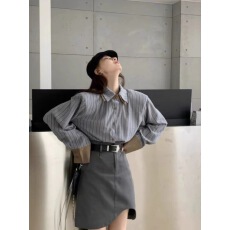 批发韩版宽松竖条纹衬衫女<b class='q'>秋</b>