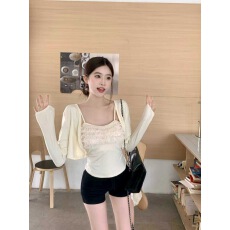 批发秋季修身木耳边背心<b class='q'>两件套</b>