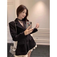 批发<b class='q'>西装</b>外套连衣裙女秋季假两件小个子名媛千金风短裙