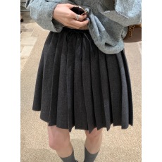 批发高端灰色毛呢百褶半身裙女秋<b class='q'>冬</b>