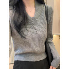 2026V领针织上衣女
