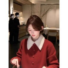 批发2026羊羔毛翻领针织上衣女