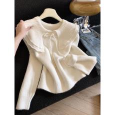 2026娃娃领系带针织上衣女