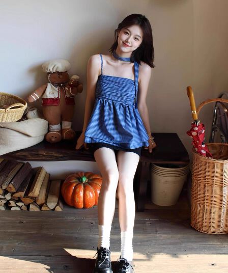 체크무늬 행침 목 조끼 슬립 여성