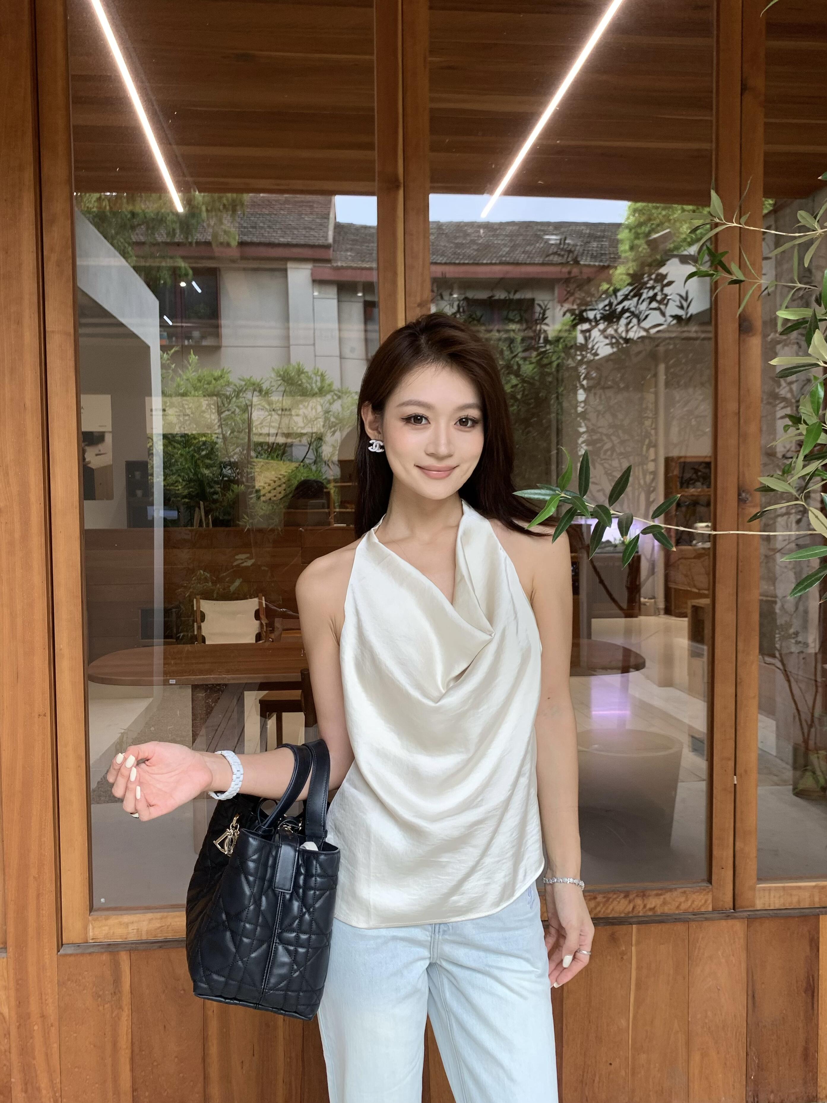 흔들다 칼라 새틴 행침 목 맨위 여성