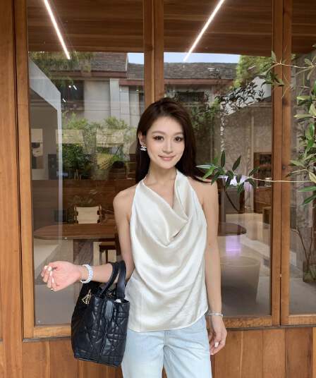 흔들다 칼라 새틴 행침 목 맨위 여성