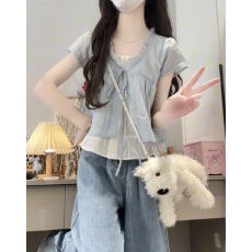 批发假两件短袖衬衫女