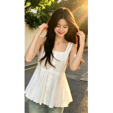 批发压褶吊带上衣衬衫女