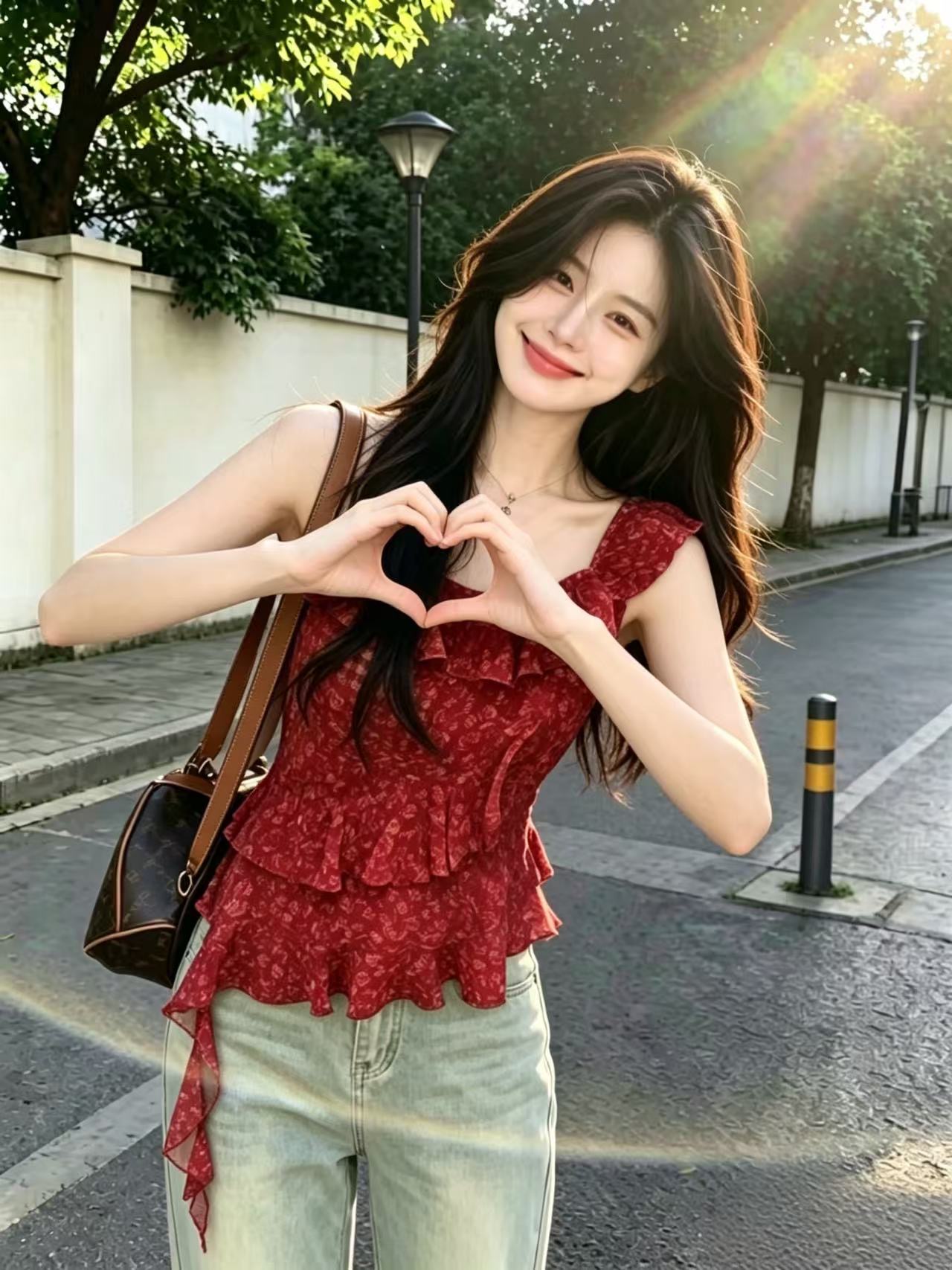 불규칙 꽃무늬 슬립 맨위 여성