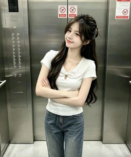 도트 무늬 베이비 칼라 맨위 여성