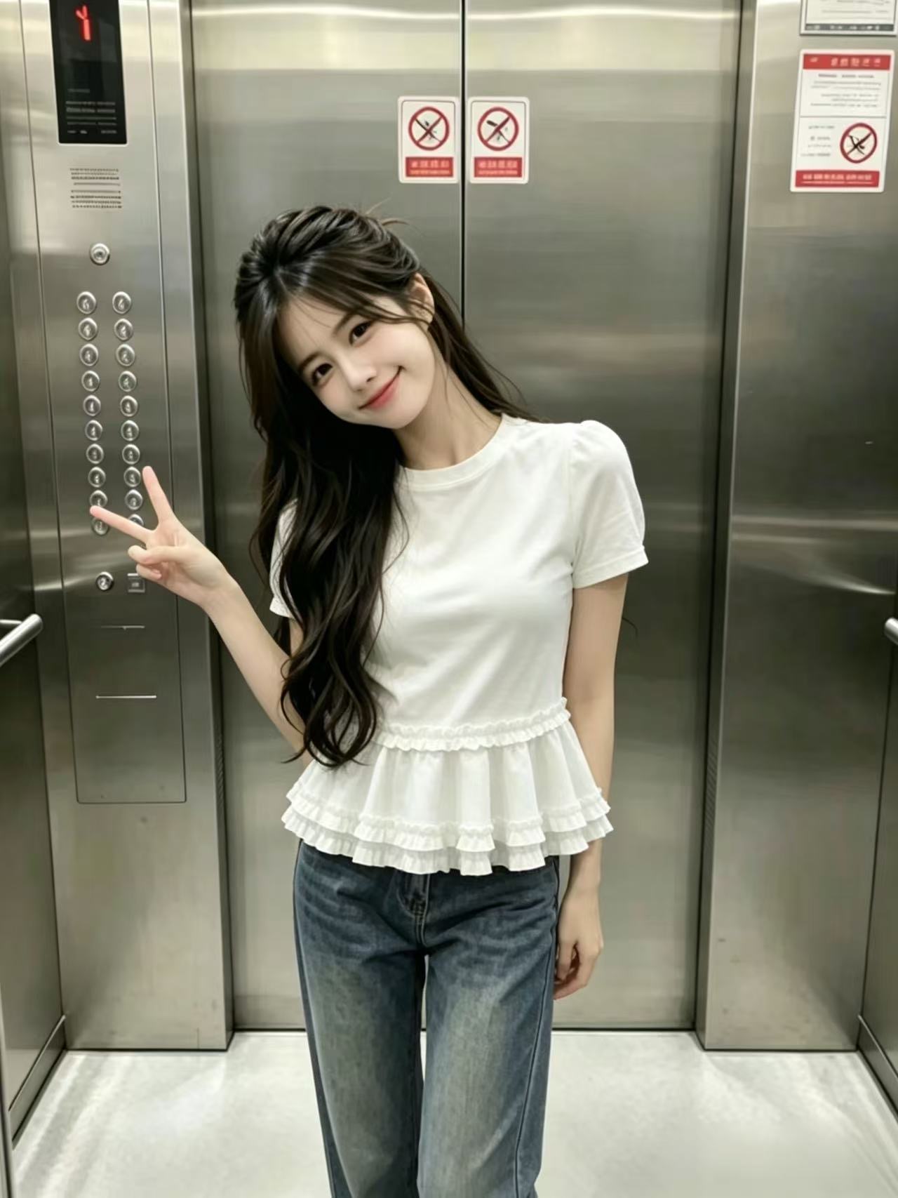 프릴 티셔츠 맨위 여성