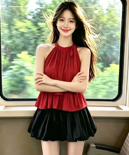 프릴 행침 목 셔츠 맨위 여성