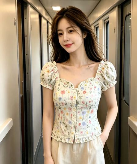 도파민 꽃무늬 거품 소매 맨위 여성