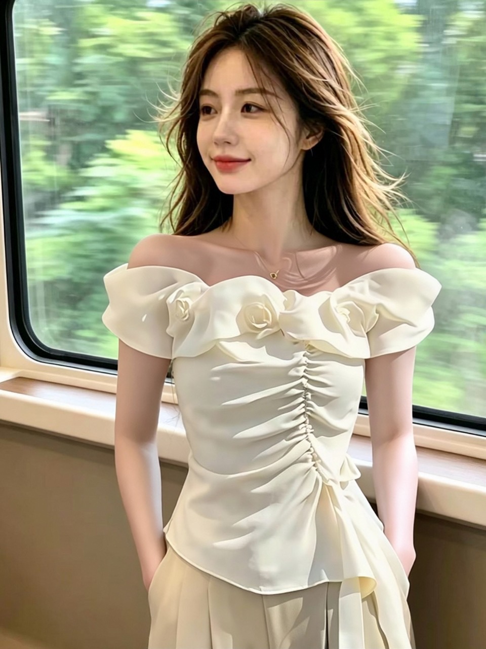 3 차원 꽃 오프숄더 불규칙 맨위 여성