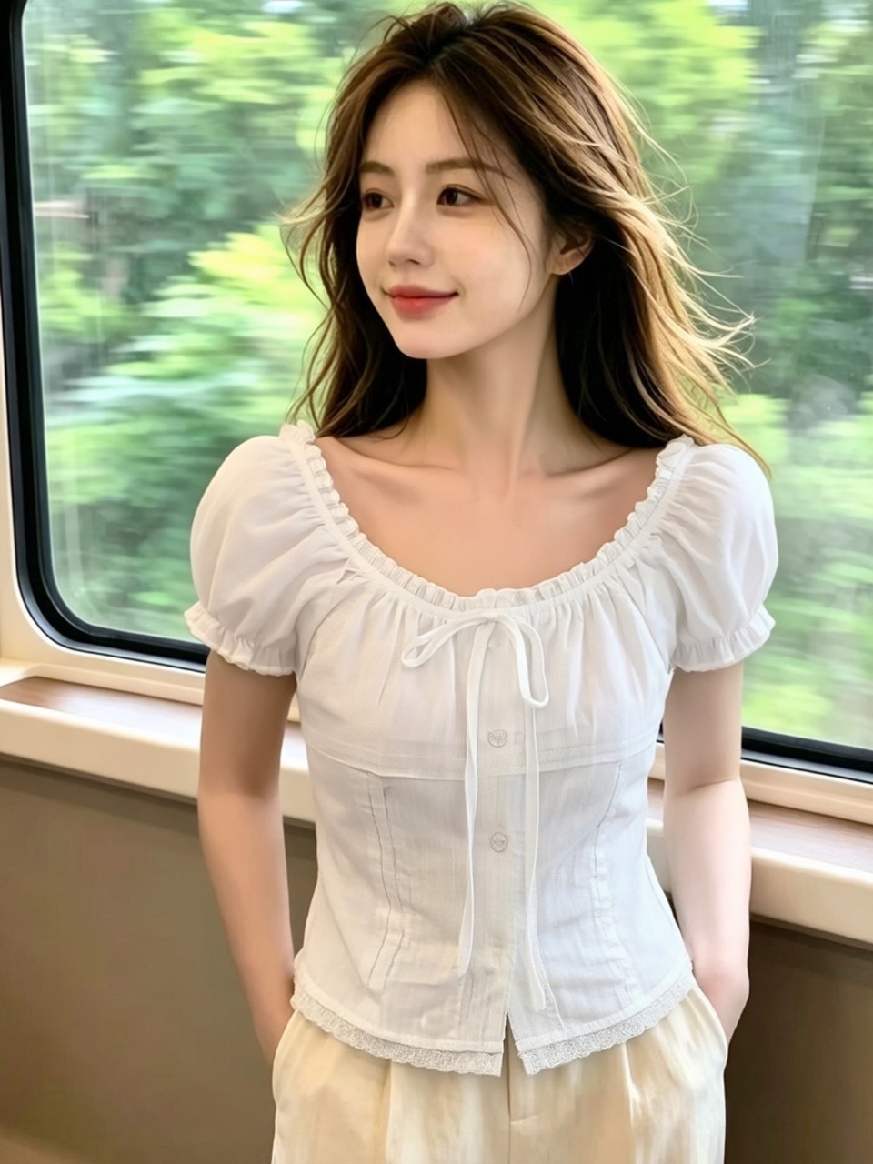 레이스 레이스 버블 셔츠 맨위 여성