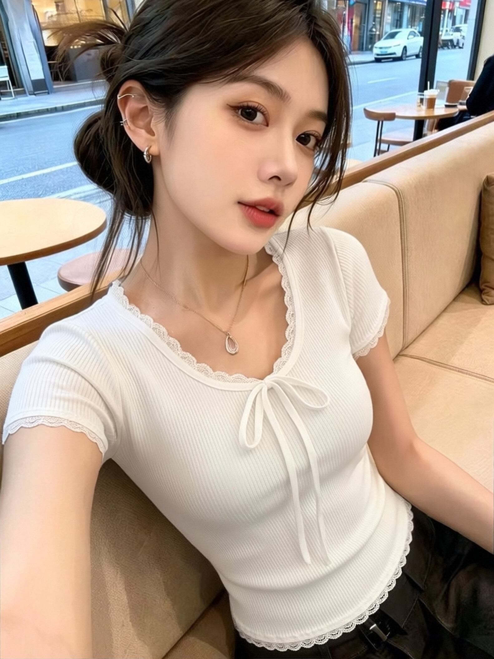 화이트 레이스 레이스 레이스업 맨위 여성