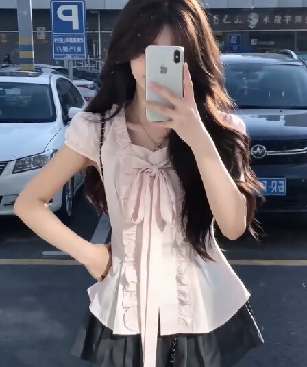 거품 소매 프릴 셔츠 맨위 여성