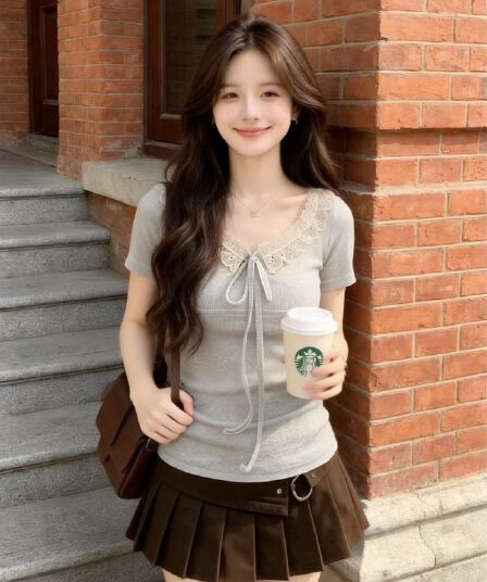 프릴 패치워크 부서 벨트 측면 칼라 맨위 여성