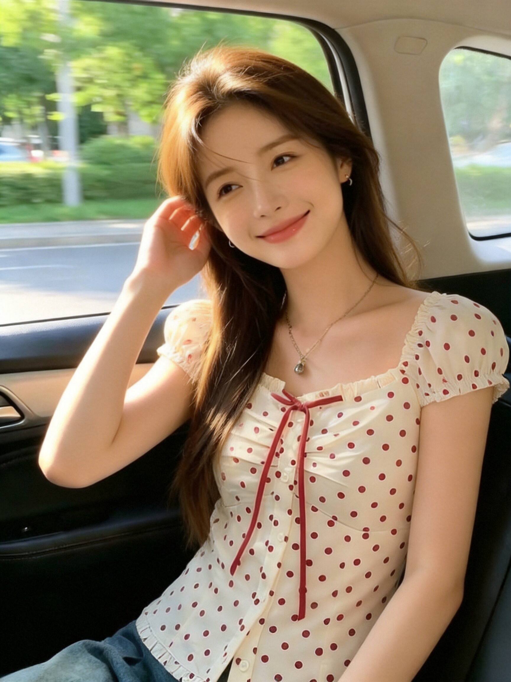 소녀 빨간색 도트 무늬 광장 칼라 맨위 여성