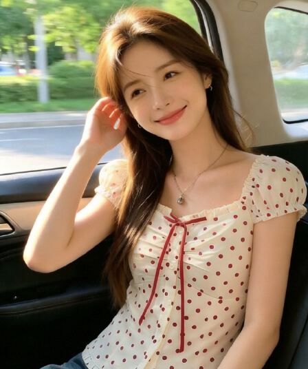 소녀 빨간색 도트 무늬 광장 칼라 맨위 여성